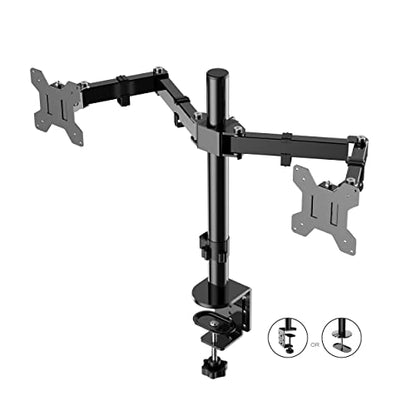 Rocelco Premium Desk Computer Monitor Mount - Standard Pattern Fits 13" - 27" LED LCD Dual Flat Screen - Double Articulated Full Motion Adjustable Arm - Grommet and C Clamp - Black (R DM2) - style: 2 Monitor