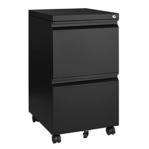 MIIIKO 2 Drawer File Cabinet on Wheels, Home Office Mobile Under Desk with Lock, Vertical Files Drawers for Legal/Letter/A4,Fully Assembled - color: Black, size: 2 Drawer-14.57"W -Mobile-b