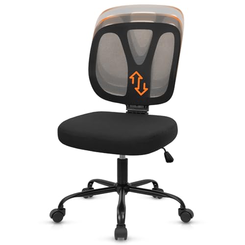 CLATINA Armless Home Office Chair, 360° Swivel Rolling Desk Chair with Lumbar Support and Wheels, Adjustable Height Mesh Back Small Ergonomic Computer Task Chair for Conference Waiting, Black - color: Black-neva, size: 1 Pack