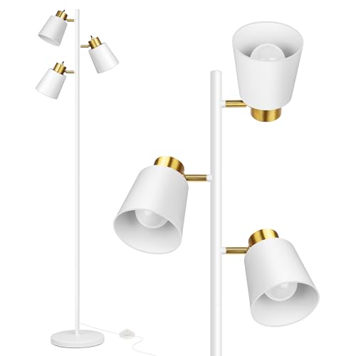 Tree Floor Lamps for Living Room, 67" Modern Standing Lamp with 3 Lights | 3 LED Bulbs Included, 3 Rotatable Light Heads, White Gold, Metal Material, 2700K Stand up Lamps, Tall Lamp for Bedroom Home - color: White Gold