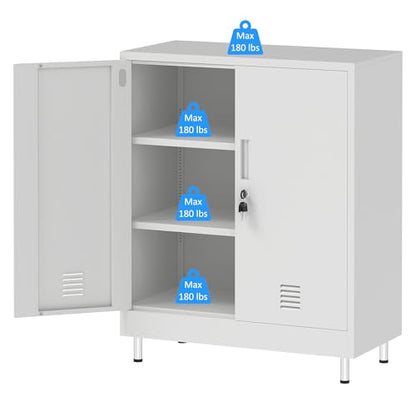JINGUR Metal Storage Cabinet with Locking Doors, 40.3" H, White
