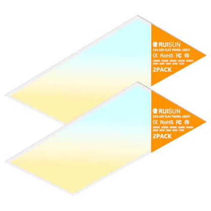 2 Pack 2x4 LED Flat Panel Lights with 5CCT Selectable, 9576LM, ETL | 72W/60W/50W/40W/30W,6500K/5000K/4000K/3500K/3000K,0-10V Dimmable, LED Drop Ceiling Fixtures for Office Meeting Classroom - size: 2x4FT 2PACK