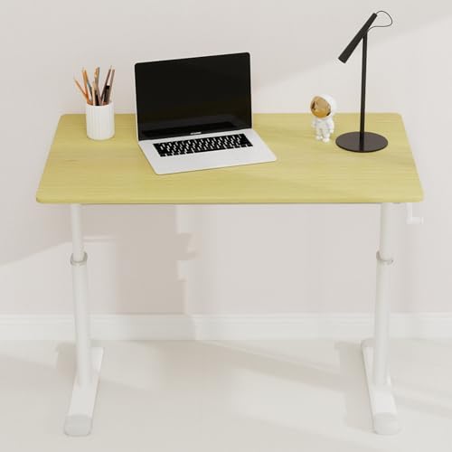39" Hand-Crank Adjustable Modern Office Desk, Compact Computer Desk with Wide Footstand, Computer Table for Sitting/Standing Home Work, Wood - color: Wood