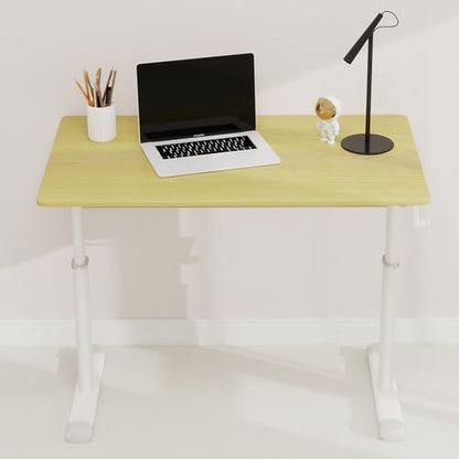 39" Hand-Crank Adjustable Modern Office Desk, Compact Computer Desk with Wide Footstand, Computer Table for Sitting/Standing Home Work, Wood - color: Wood