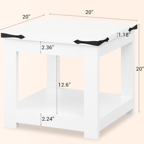 Homieasy End Table, 20x20 Inch Square Side Table for Living Room, White - color: White