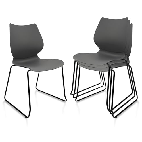KLASIKA Stacking Waiting Room Chairs, Stacked Plastic Office Chair with Ergonomic Lumbar Support and Metal Legs for Conference School Church Guest Reception Set of 4, Grey - color: Lris_grey, size: 4 Pack