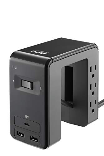 APC Desk Mount Power Station PE6U21, U-Shaped Surge Protector with USB Ports (3), Desk Clamp, 6 Outlet, 1080 Joules - color: Black, style: 3 USB Charging Ports (Type C & Type A)