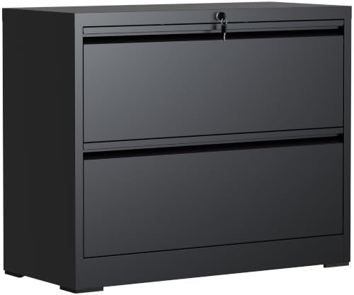 2 Drawer Lateral File Cabinet with Lock, File Cabinet for Home Office,Black | Heavy-Duty Steel Locking File Cabinet, Hanging Letter/Legal/A4 Size, Full-Extension Silent Drawer, Un-Assembly - color: Black, size: 2 Drawers