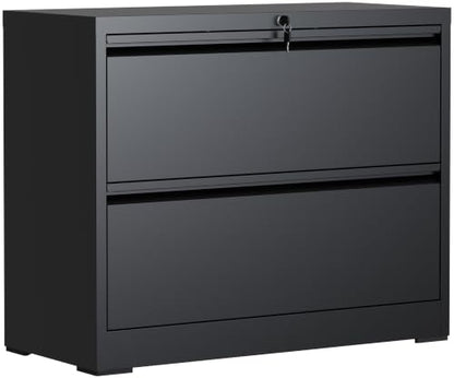 2 Drawer Lateral File Cabinet with Lock, File Cabinet for Home Office,Black | Heavy-Duty Steel Locking File Cabinet, Hanging Letter/Legal/A4 Size, Full-Extension Silent Drawer, Un-Assembly - color: Black, size: 2 Drawers