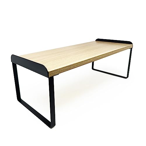 Mitus Stacking Wood Shelf Organizer, Counter Cabinet Storage Rack, 16 inch - color: Black + Natural, size: 16 IN