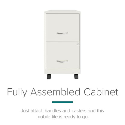 Space Solutions - 2 Drawer Fully Assembled Vertical Steel File Cabinet, Home & Small Office Use, Fits Under Most Desks, Letter-Size, Lock, Mobile, Pearl White
