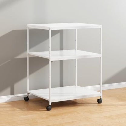 White Printer Stand, 20” Large Printer Table for Home Office, 3 Tier Rolling Printer Cart with Storage, for Shredder Scanner Fax - color: White