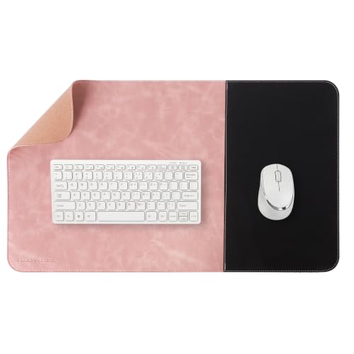 HAUTOCO Cork Desk Mat 23.6''x13.7'', Distressed PU Leather & Cloth Desk Pad - color: Pink, size: 23.6" x 13.7"