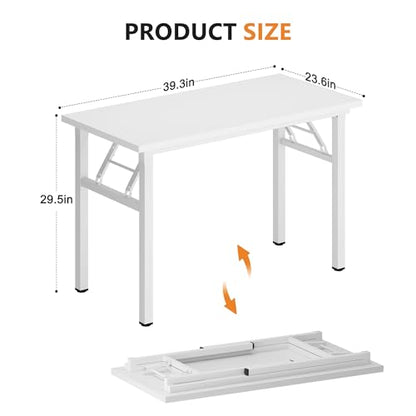 DlandHome 39.4 Inch Small Folding Computer Desk for Home Office, White - color: White + White, size: 39 Inches