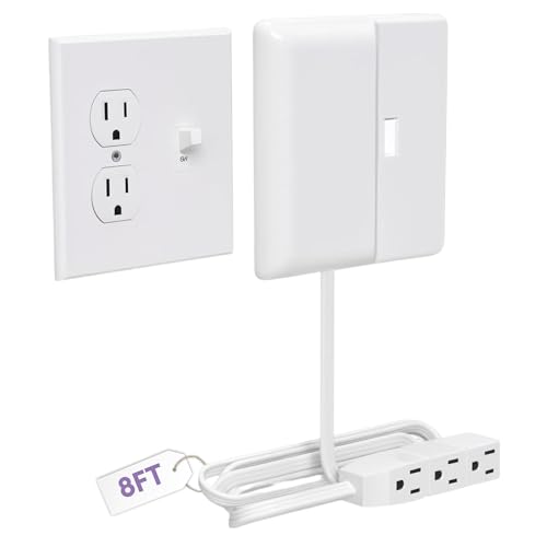 Sleek Socket Outlet & Plug Concealer for Wall Outlet with Cord Concealer Kit, 8-Foot Flat Extension Cord with Multiple Outlets Power Strip, Ideal for Home Offices - size: 8ft, style: Quad Right Switch