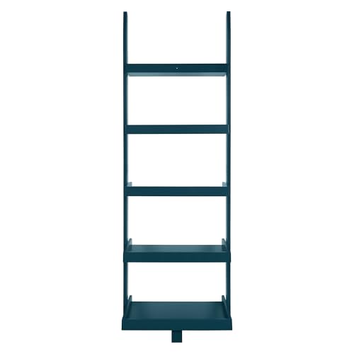 Modern 5 Tier Wall-Leaning Ladder Bookshelf, Blue, 70 Inches | Organizer, Storage Rack - color: Blue