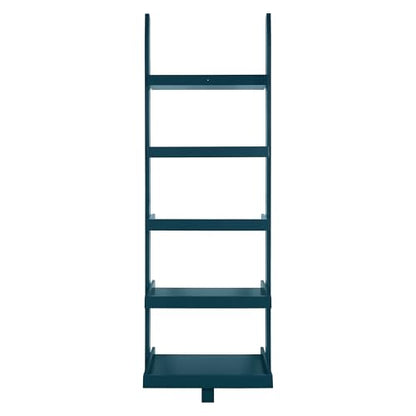 Modern 5 Tier Wall-Leaning Ladder Bookshelf, Blue, 70 Inches | Organizer, Storage Rack - color: Blue