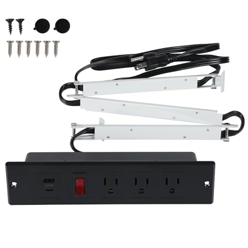 Drawer Outlet with USB C PD20W Fast Charger Station, Drawer Outlet Kit with 6.5FT Extension Cord Management Arm, Flush Mount Recessed Outlet Furniture Power Strip for Kitchen Bedroom - color: Black