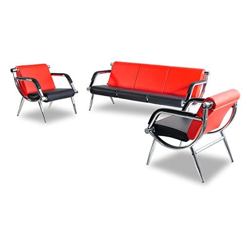 wonline 5 Seat Waiting Room Chair with Armrest PU Leather Office Furniture, Office Guest Seating Lobby Conference Reception Chairs for Airport Clinic Hospital Bank Salon Barber(Red&Black) - color: Red & Black, size: 5 Seat