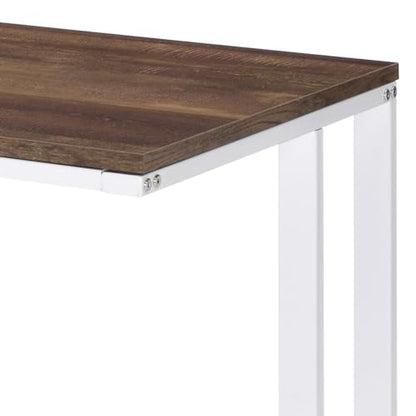 Penau Writing Desk Walnut and White Finish, Built-in USB Port and Power Outlet, Engineered Wood Top with Metal Frame, Open Base Knee Space, 47 x 24 x 30 Inchs, Weight Limit 70lbs