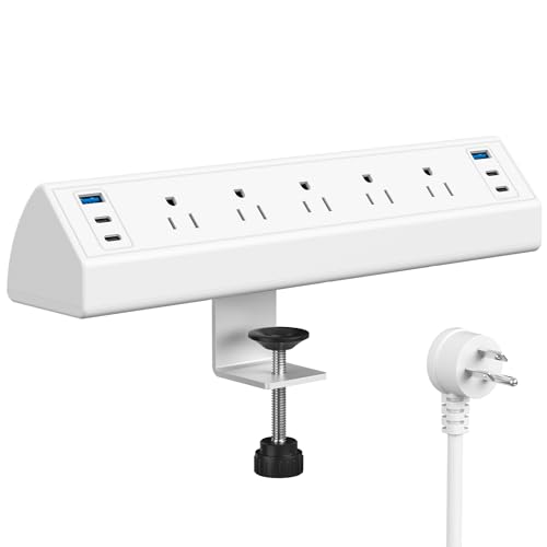 Jgstkcity Desk Clamp Power Strip USB C,Table Surge Protector (Pack of 15) - color: White, size: 5 Outlets & 6 USB Ports - 40W (Pack of 15)
