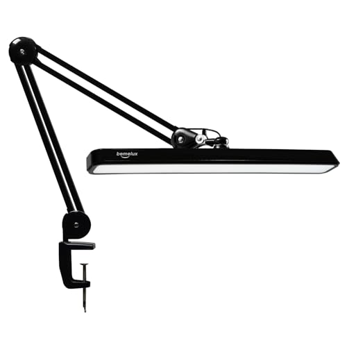 LED Architect Desk Lamp with Clamp, Metal Swing Arm 2000 Lumens Dimming Office Table Lamp for Task Work Drafting Reading Desktop, 117PCS Bright LEDs, 24W Workbench Lamp(Black) - color: Black, size: NON-CCT