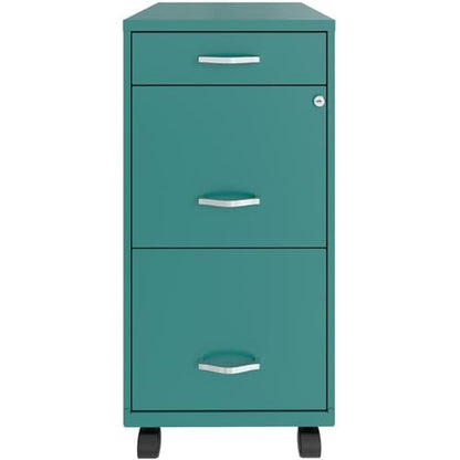 UrbanPro 3 Drawers 29.52" Vertical Turquoise Metal Filing Cabinet Lockable Pre-Assembled Movable Letter Size for Home, Office - color: Teal/Turquoise