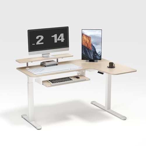 EUREKA ERGONOMIC 55 Inch L Shaped Electric Standing Desk, Height Adjustable Computer Gaming Desk with Keyboard Tray, Mouse Pad,Home Office Work,Maple Wood, Right Side - color: Maple, size: 55 inch-Right Side
