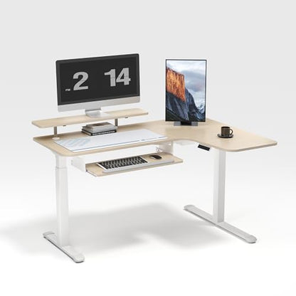 EUREKA ERGONOMIC 55 Inch L Shaped Electric Standing Desk, Height Adjustable Computer Gaming Desk with Keyboard Tray, Mouse Pad,Home Office Work,Maple Wood, Right Side - color: Maple, size: 55 inch-Right Side