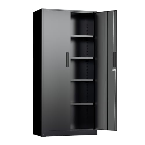 Oakmont Metal Storage Cabinet for Tool Organization, 72" Lockable Garage Storage Cabinets with 2 Doors and 4 Adjustable Shelves, Locking File Cabinet for Office, Home, School (72“ Standard-Black) - color: Black, size: 72" H x 32" W x 16" D