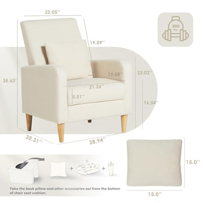 COLAMY Sherpa Accent Living Room Chair, Upholstered Fabric Armchair Reading Side Chair, Single Sofa with Wood Legs and Back Pillow,Cream - color: Cream, size: Set of 1