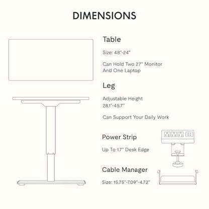 FLEXISPOT EN2 48"x24" Bamboo Electric Standing Desk with Power Strip | Solid Bamboo Desktop, Cable Management, Convenient Clamp Power Strip, And Clean Home Office Setup, White Frame - color: Bamboo Top + White Frame, size: 48x24"