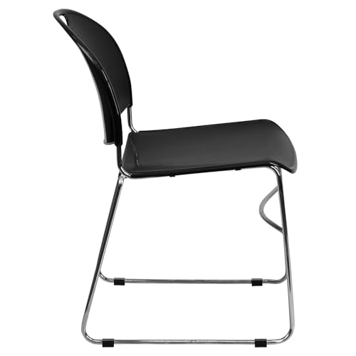 Flash Furniture HERCULES Series 880 lb. Capacity Black Ultra-Compact Stack Chair with Chrome Frame | 880 LBS. Weight Capacity - color: Black Plastic/Chrome Frame, size: Set of 1