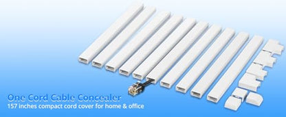 Cable Concealer Kit, 157 inches Cord Cover, Wall Mount Wire Management System, White