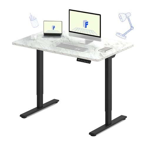 FLEXISPOT E3 Dual Motor Electric Standing Desk 48 x 30 Sit Stand Up Desk, Holds 220 lbs, Adjustable Height w/Memory Presets, One-Piece Marble Grey Desktop & Black Frame, Ships in 2 Boxes - color: Black Frame + Marble Grey Top, size: 48"x30" Whole-piece