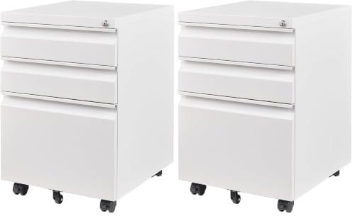 Letaya 3 Drawer Mobile File Cabinet with Lock, Under Desk Metal Filing Cabinets for Home Office Organizer Letters/Legal/A4(Fully Assembled-White) (Pack of 2) - color: White, size: 14.57"W X 17.32"D X 24.40"H (Pack of 2)