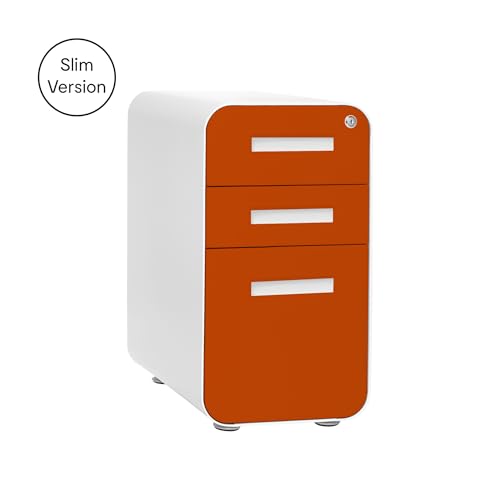 Laura Davidson Furniture Stockpile Slim 3-Drawer Mobile File Cabinet with Lock - Under Desk Metal Filing Cabinet, Legal/Letter File Folders, Wheels and Stationary Feet, Pre-Assembled, Orange Faceplate - color: Orange Faceplate