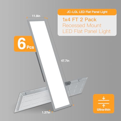 1x4 LED Flat Panel Light,Selectable 5CCT,0-10V Dimmable,5200LM,6Pack - size: 1x4FT-6pack