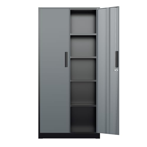 Bonusall 72" Metal Garage Storage Cabinet, 2 Locking Doors & 4 Adjustable Shelves Tall Storage, Heavy Duty Steel Tool Cabinet for Home, Office, Warehouse, School (Black Grey) - color: Black&gray, size: MSC-72-D16
