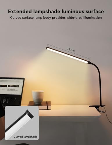 2 Pack LED Desk Lamp with Clamp,Eye-Friendly Clip on Lights for Home Office Study Reading,3 Modes 10 Brightness,Long Flexible Goose-Neck,Swing Arm Architect Task Table Lamps USB Usage - color: Black, size: 11inch/2 pack
