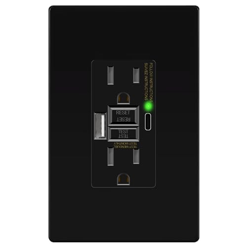 LIDER GFCI USB Outlet 15Amp, 4.2A USB A&C, ETL Listed, Matte Black | Tamper-Resistant, Ground Fault Protection, LED Indicator, No-False-Trip Performance, Screwless Wall Plate, Anti-Interference - color: Black, size: 1 Pack