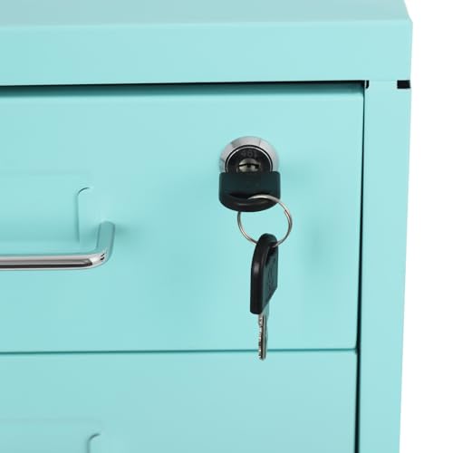 6 Drawers File Cabinet with Lock Rolling Mobile Filing Cabinet with Wheels Under Desk Vertical Filing Cabinet for Office/Home Metal (Light Blue) - color: Light Blue