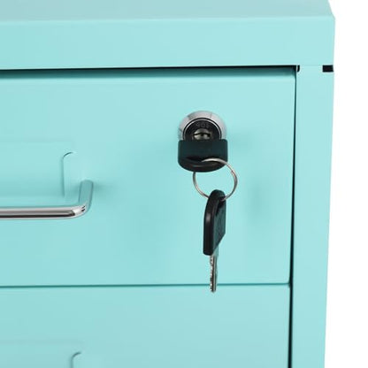 6 Drawers File Cabinet with Lock Rolling Mobile Filing Cabinet with Wheels Under Desk Vertical Filing Cabinet for Office/Home Metal (Light Blue) - color: Light Blue