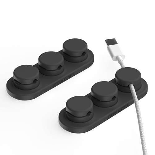 Wrap-It Storage MagnaDock Magnetic Cable Holder - 2-Pack (Black) | Adhesive Cable Clips Cord Organizer Desktop Cord Holder for Nightstand Desk Cable Management - color: Black