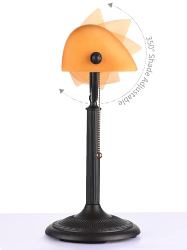 1-Minute Quick-Change Shade Matted Amber Glass Bankers Desk Lamp | Antique Plug in Fixture for Study Office Library,LED Bulb Included - color: Matted Amber