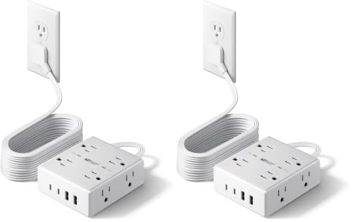 SUPERDANNY Extension Cord,Flat Plug Surge Protector Power Strip,15Ft (Pack of 2) - color: White, size: 15FT-15W Standard Charge (Pack of 2)