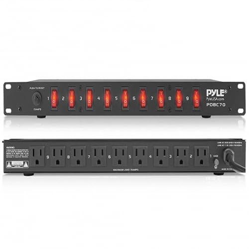 PDU Power Strip Surge Protector - 150 Joule 9 Outlet Strips Surge Protector Heavy Duty Electric Extension Cord Strip - 1U Rack Mount Protection Power Outlet Strip W/ 9 Front Switch - PylePro PDBC70 BLACK - size: 150J