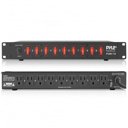 PDU Power Strip Surge Protector - 150 Joule 9 Outlet Strips Surge Protector Heavy Duty Electric Extension Cord Strip - 1U Rack Mount Protection Power Outlet Strip W/ 9 Front Switch - PylePro PDBC70 BLACK - size: 150J