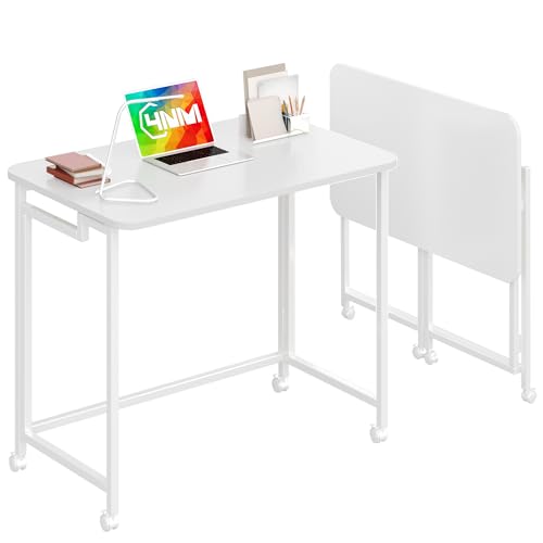 4NM 27.5" Mobile Small Rolling Computer Desk, Folding Laptop Cart Table with Wheels, Portable Office Desk for Small Space Couch Bed - All White - color: All White, size: 27.5"