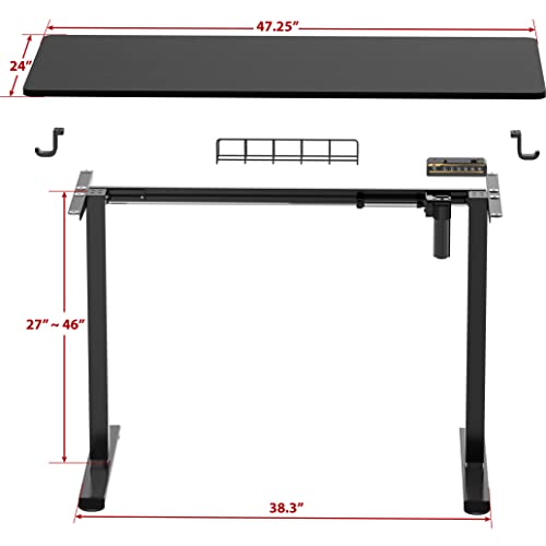 SHW 48-Inch Electric Height Adjustable Sit to Stand Desk, Black | with Hanging Hooks and Cable Management, Black Frame and Black Top - color: Black, size: 48-Inch